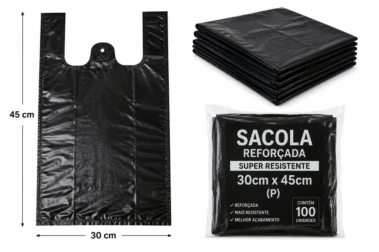 SACOLA PRETA 30X45 (P)  REFORÇADA